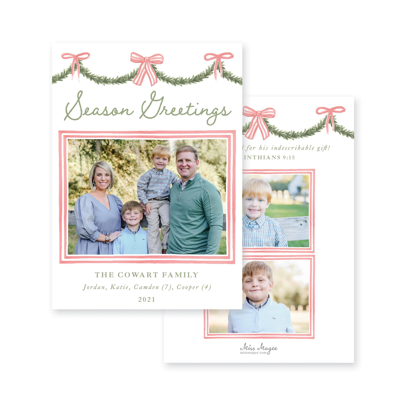 Holiday Garland and Bows Vertical Christmas Card