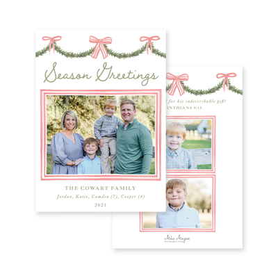 Holiday Garland and Bows Vertical Christmas Card
