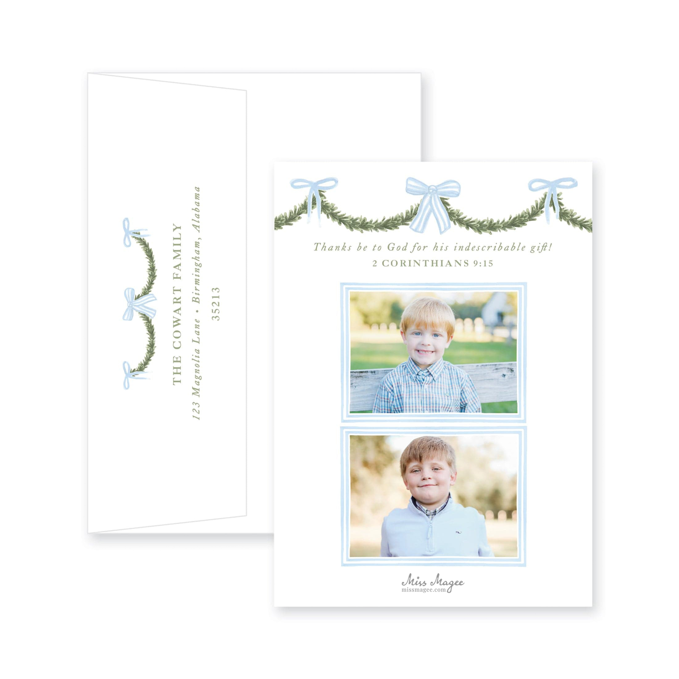 Holiday Garland and Bows Vertical Christmas Card
