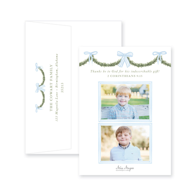 Holiday Garland and Bows Vertical Christmas Card