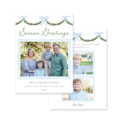 Holiday Garland and Bows Vertical Christmas Card
