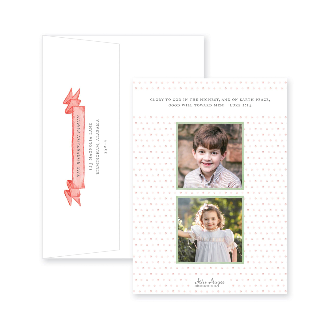 Fraser Wreath with Ribbon Christmas Card