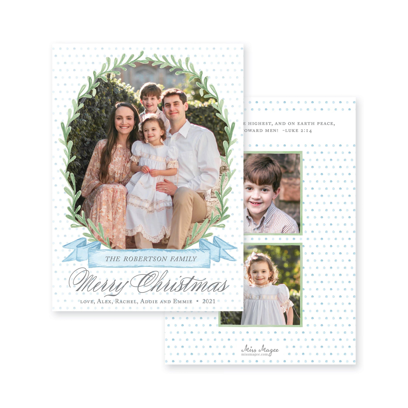 Fraser Wreath with Ribbon Christmas Card