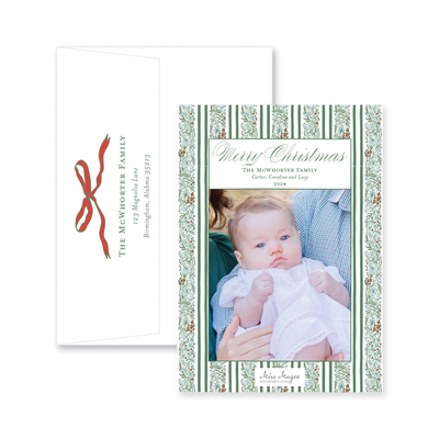Floral Border Full Vertical Christmas Card
