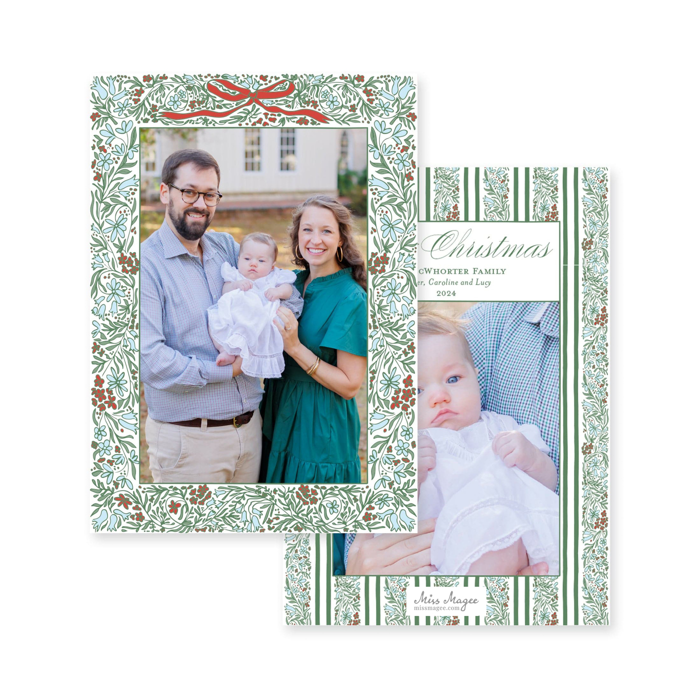Floral Border Full Vertical Christmas Card