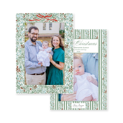 Floral Border Full Vertical Christmas Card