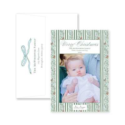Floral Border Full Vertical Christmas Card