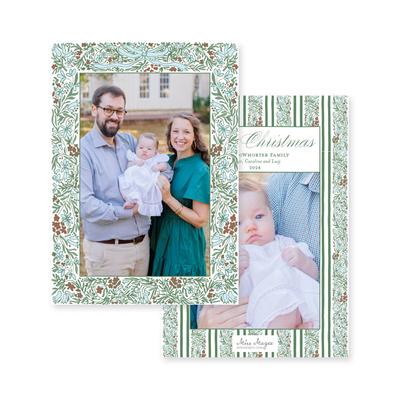 Floral Border Full Vertical Christmas Card
