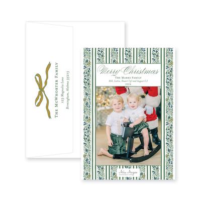 Floral Border Full Vertical Christmas Card