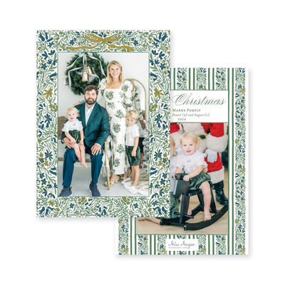 Floral Border Full Vertical Christmas Card