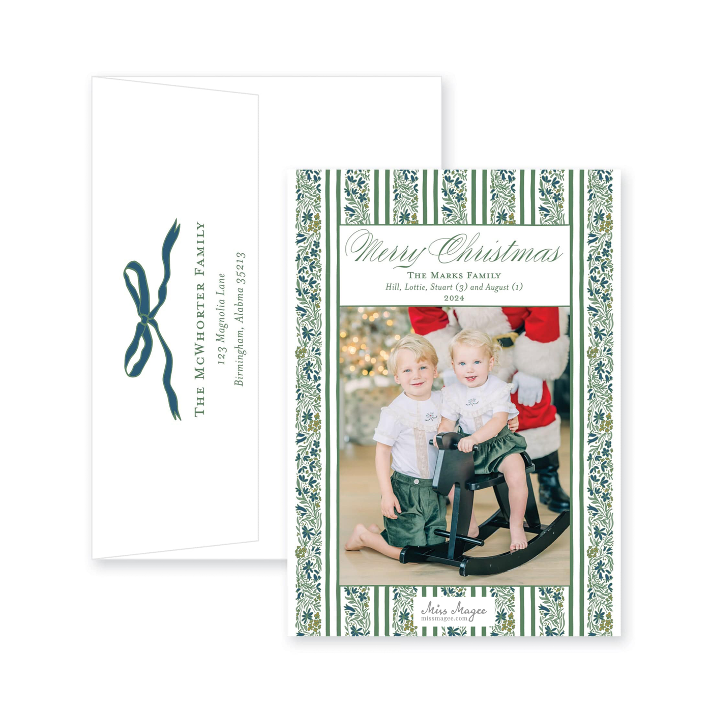 Floral Border Full Vertical Christmas Card