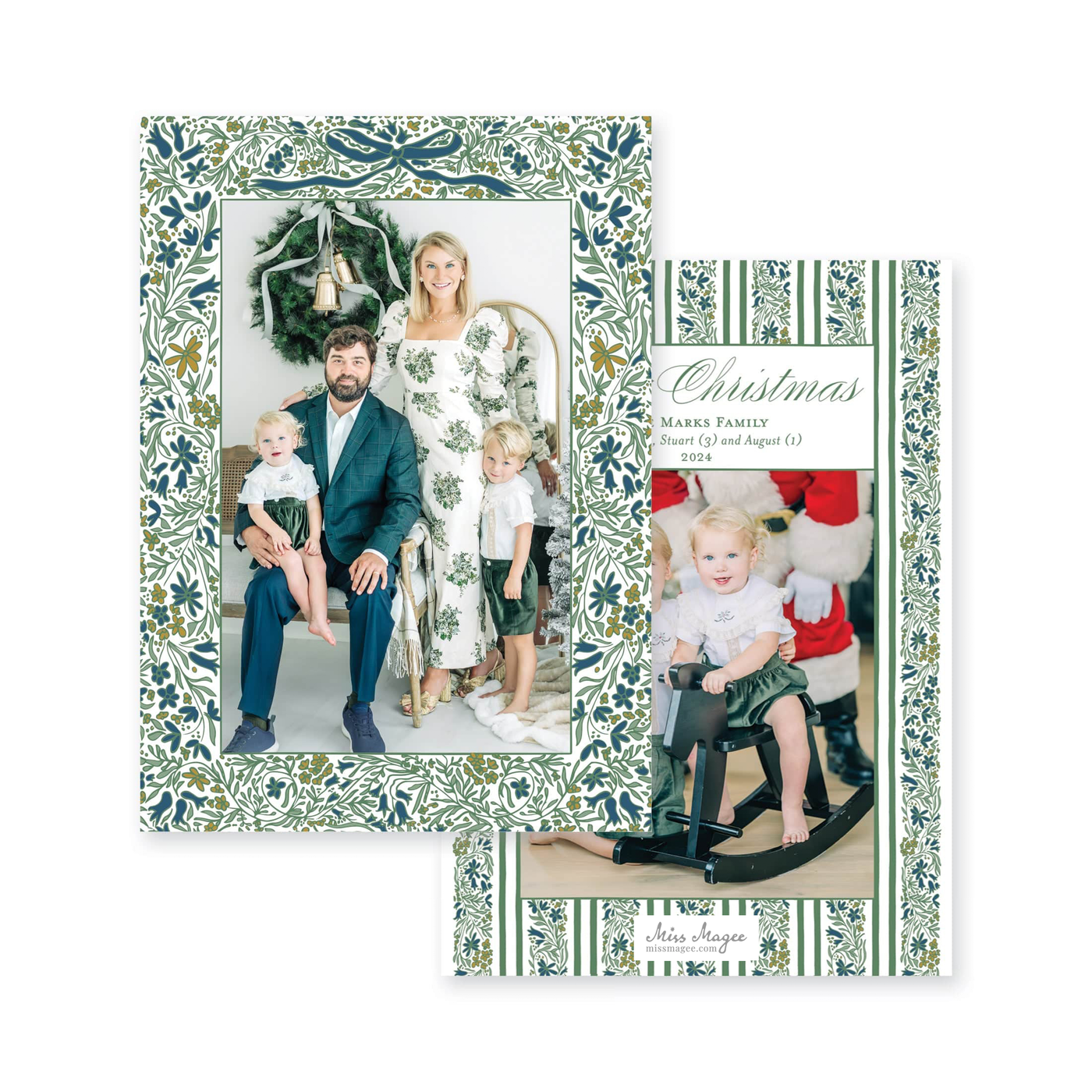 Floral Border Full Vertical Christmas Card