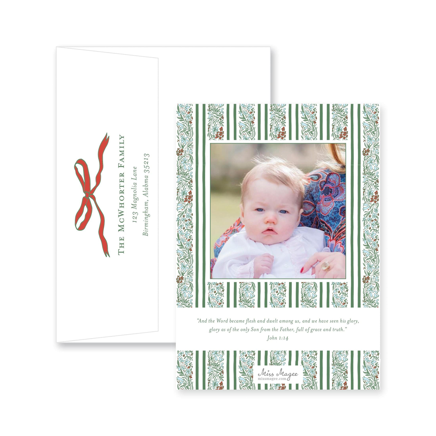 Floral Border Vertical Christmas Card
