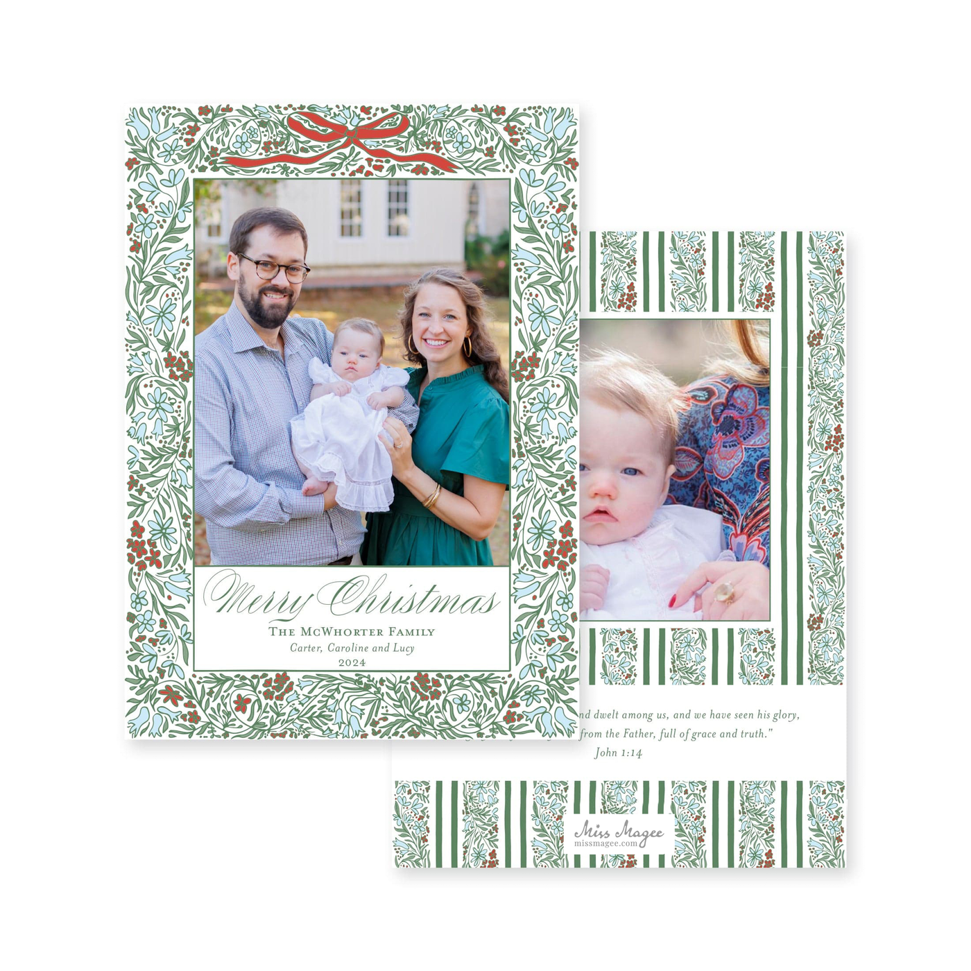 Floral Border Vertical Christmas Card