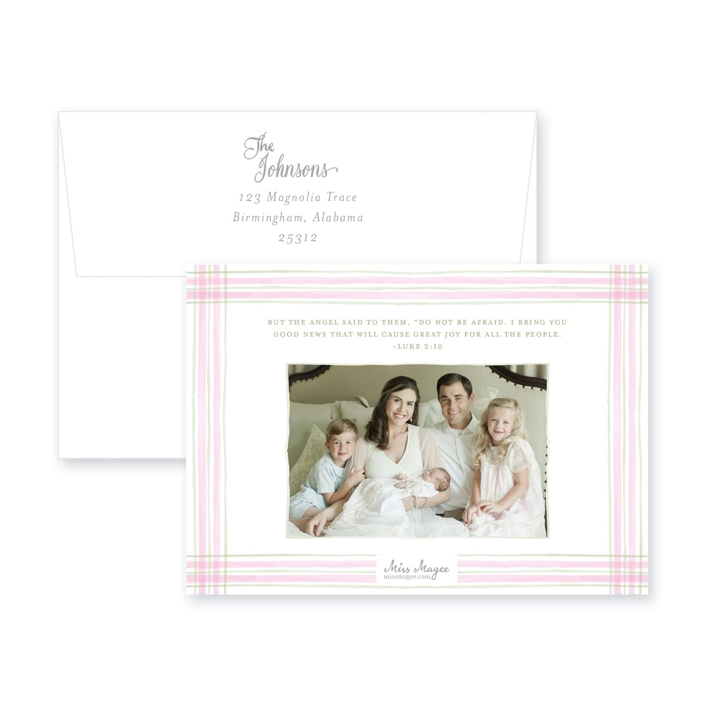 Watercolor Plaid Horizontal Frame Birth Announcement