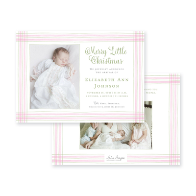 Watercolor Plaid Horizontal Frame Birth Announcement