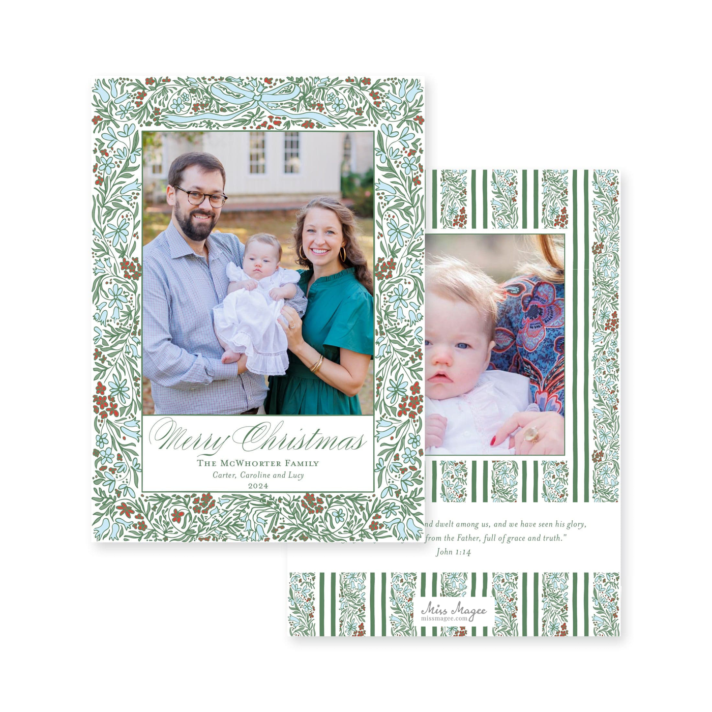 Floral Border Vertical Christmas Card