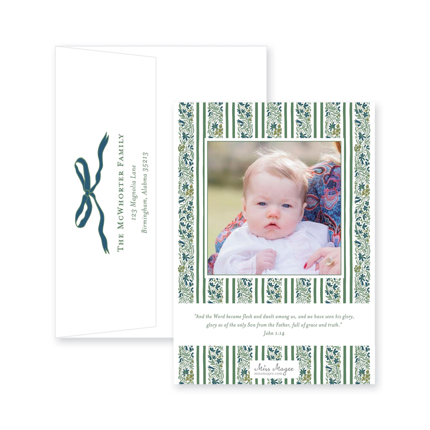 Floral Border Vertical Christmas Card