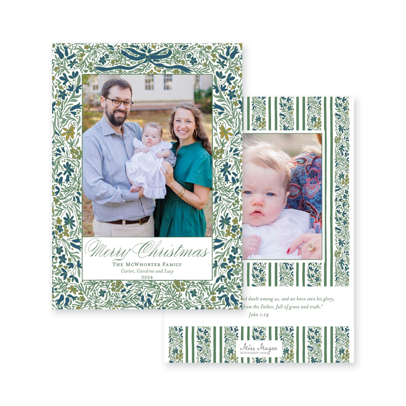 Floral Border Vertical Christmas Card