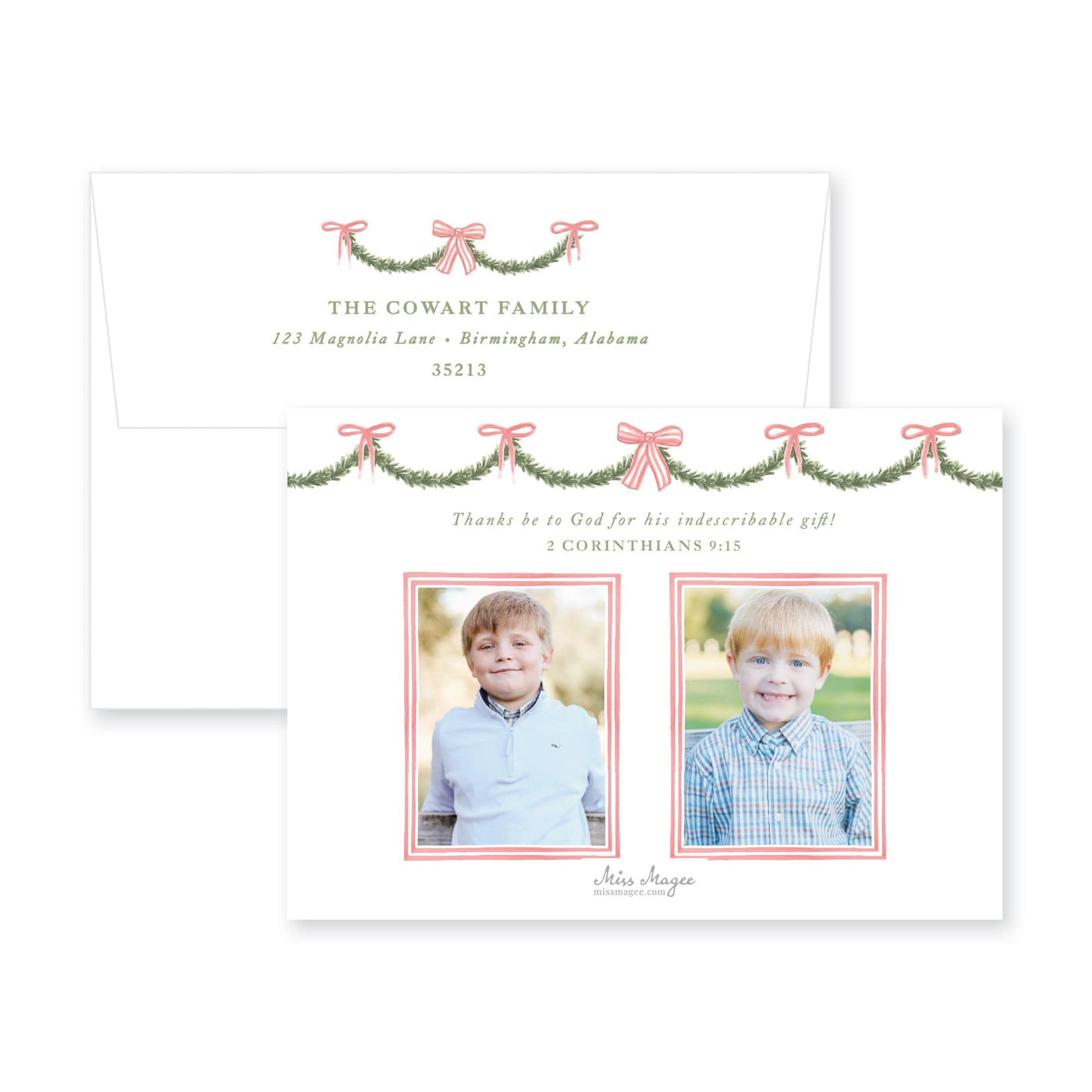 Holiday Garland and Bows Horizontal Christmas Card