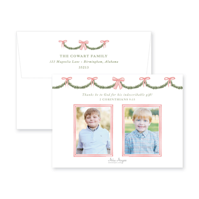 Holiday Garland and Bows Horizontal Christmas Card