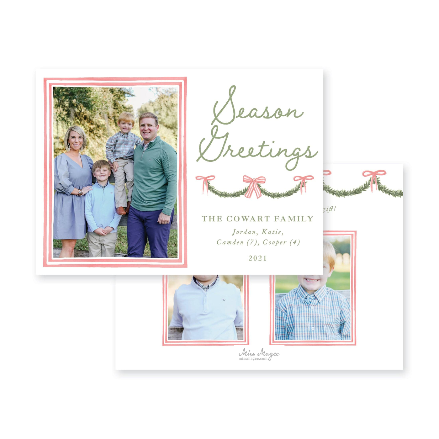 Holiday Garland and Bows Horizontal Christmas Card