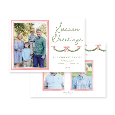 Holiday Garland and Bows Horizontal Christmas Card