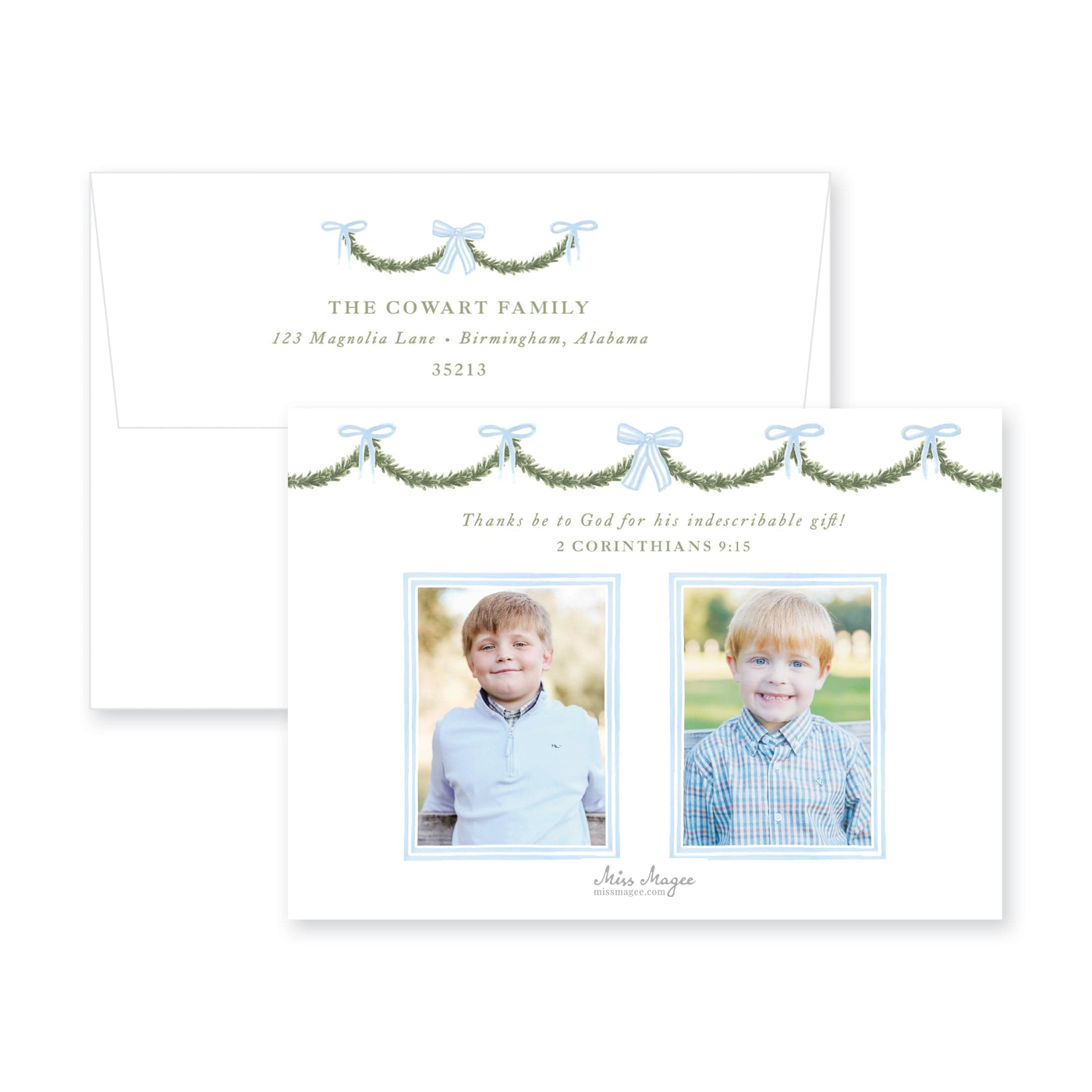 Holiday Garland and Bows Horizontal Christmas Card