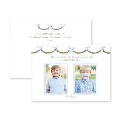 Holiday Garland and Bows Horizontal Christmas Card