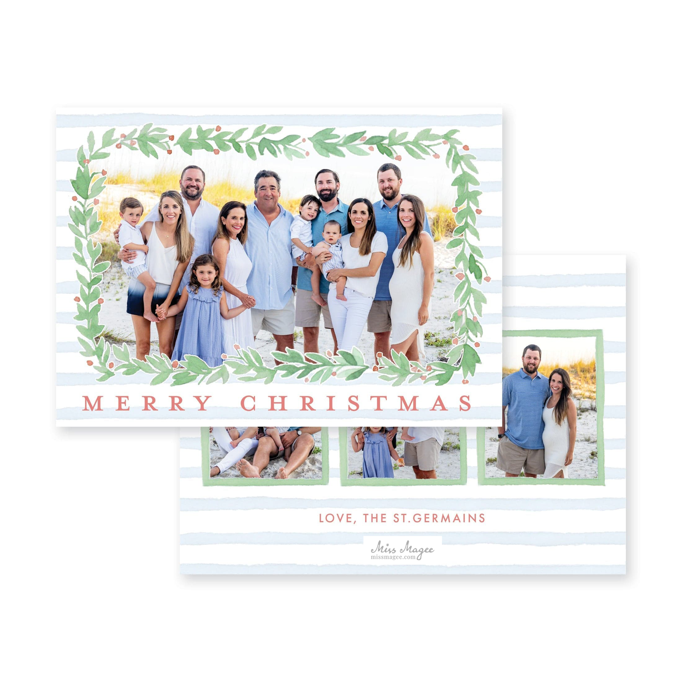 Full Photo Green Wreath Horizontal Christmas Card