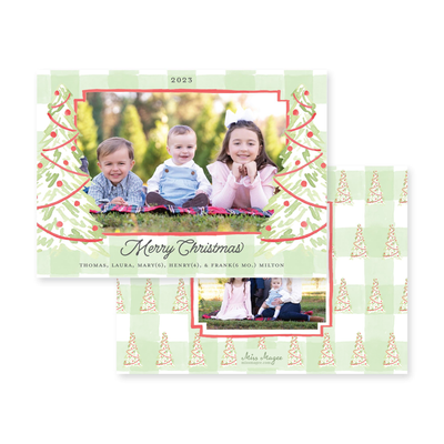 Gingham Christmas Tree Horizontal Christmas Card