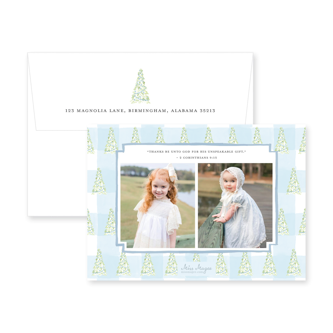 Gingham Christmas Tree Horizontal Christmas Card