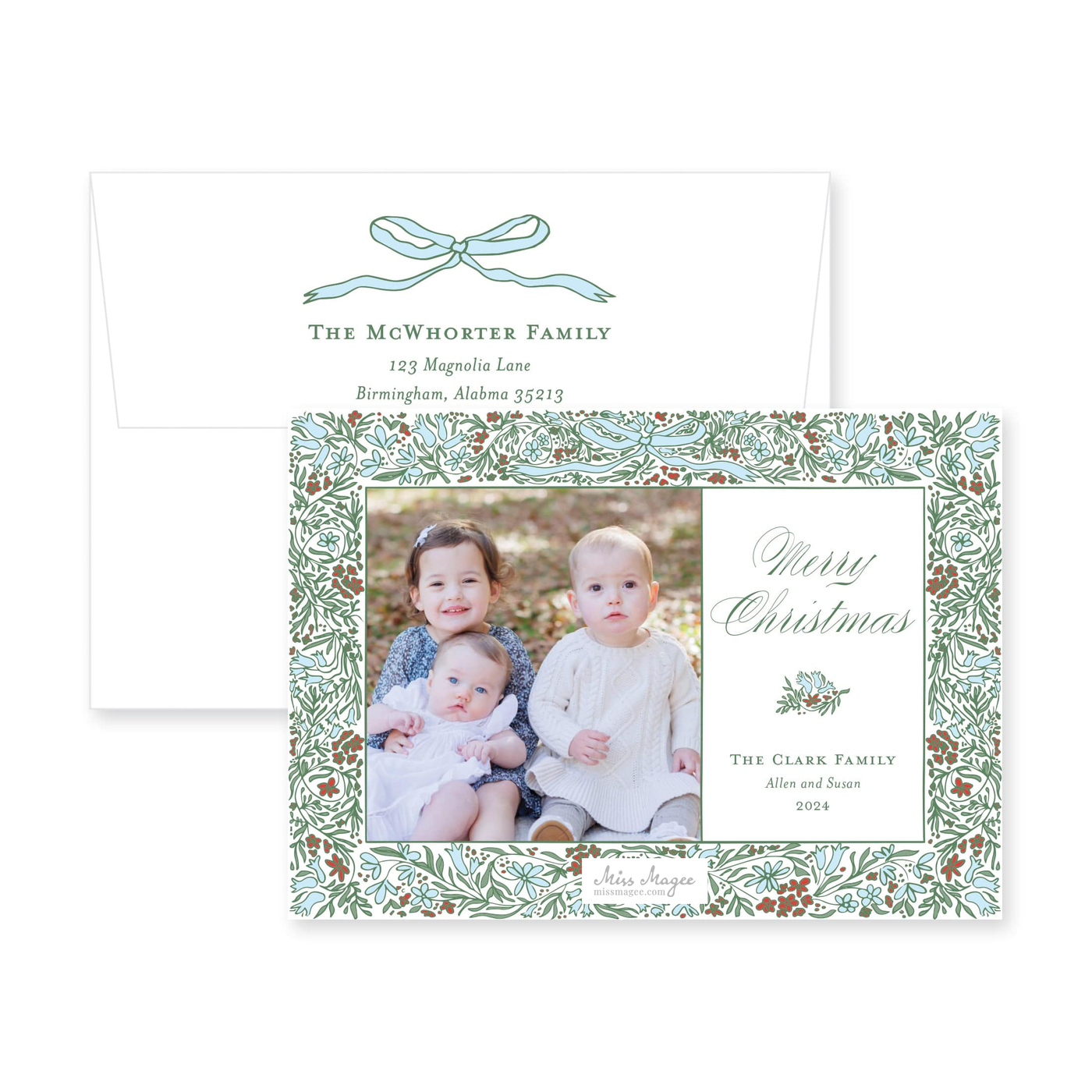 Floral Border Full Horizontal Christmas Card