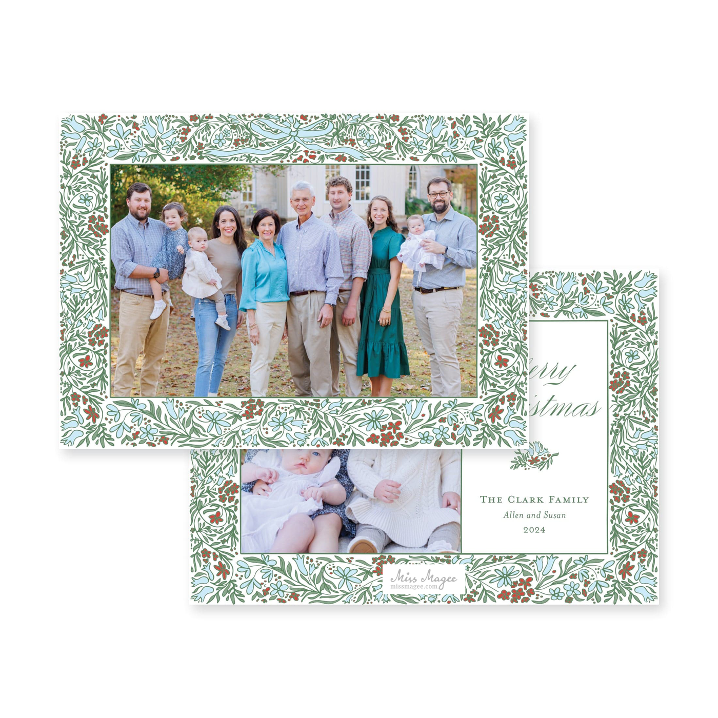 Floral Border Full Horizontal Christmas Card