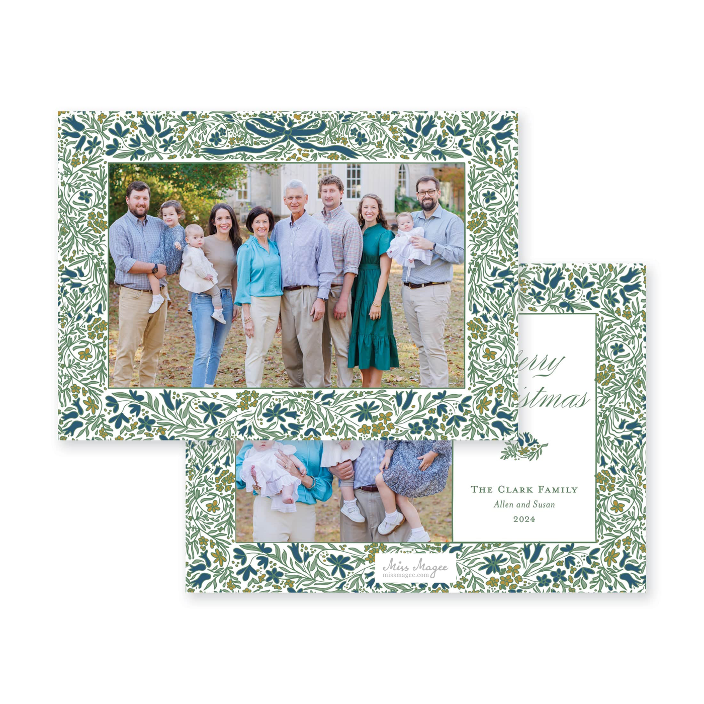 Floral Border Full Horizontal Christmas Card