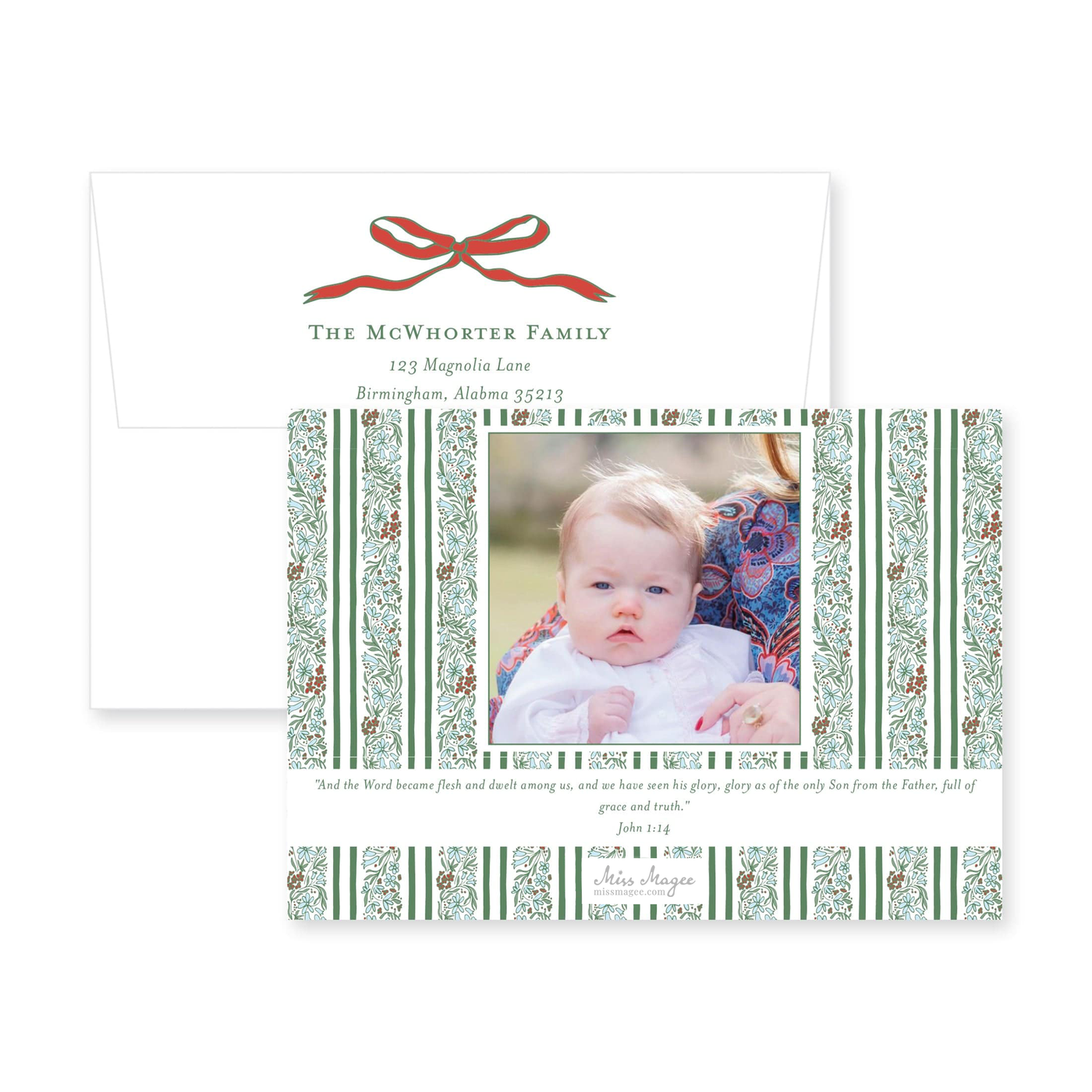 Floral Border Horizontal Christmas Card