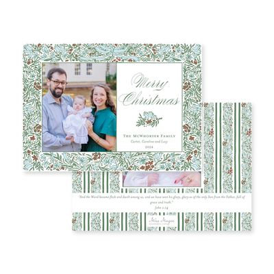 Floral Border Horizontal Christmas Card