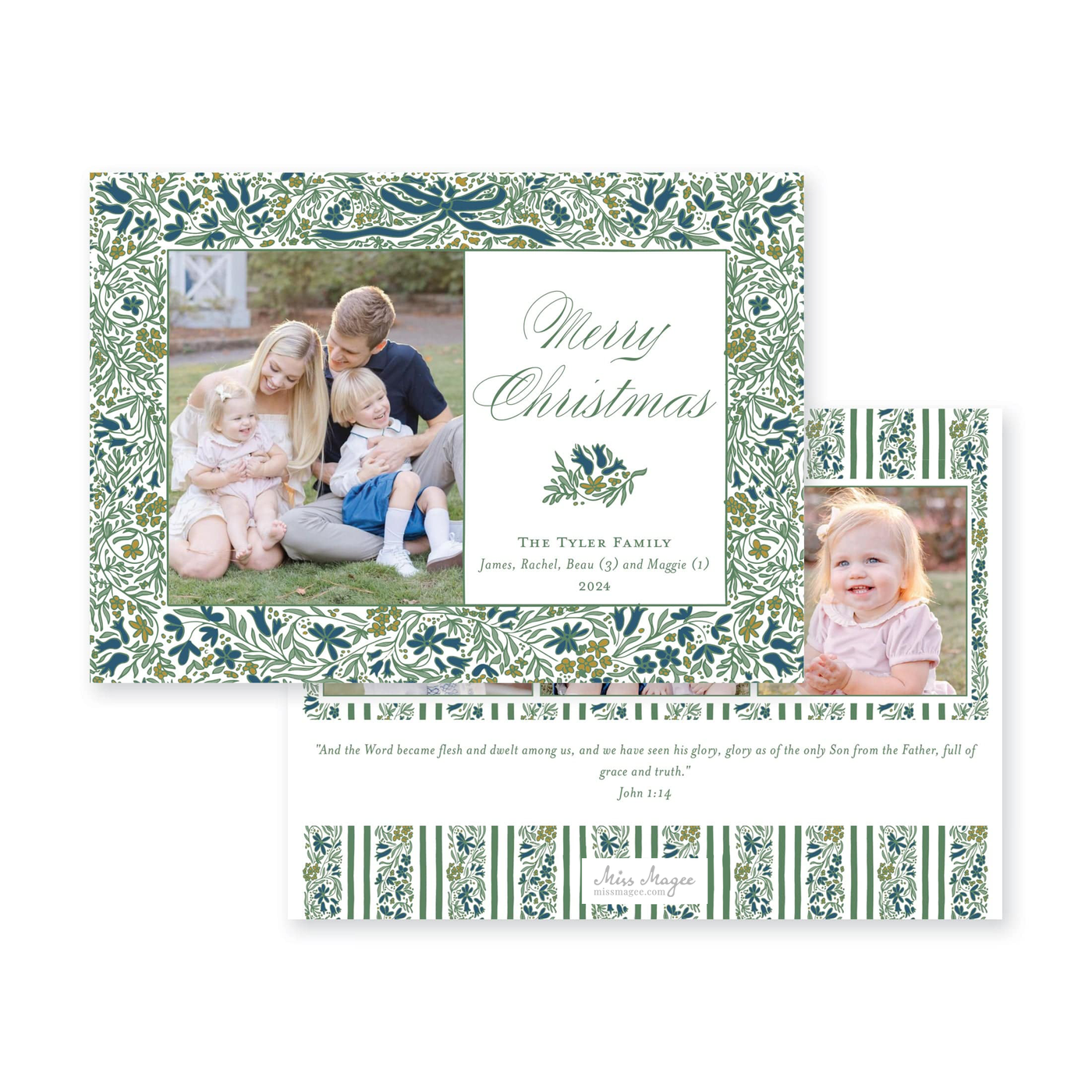 Floral Border Horizontal Christmas Card
