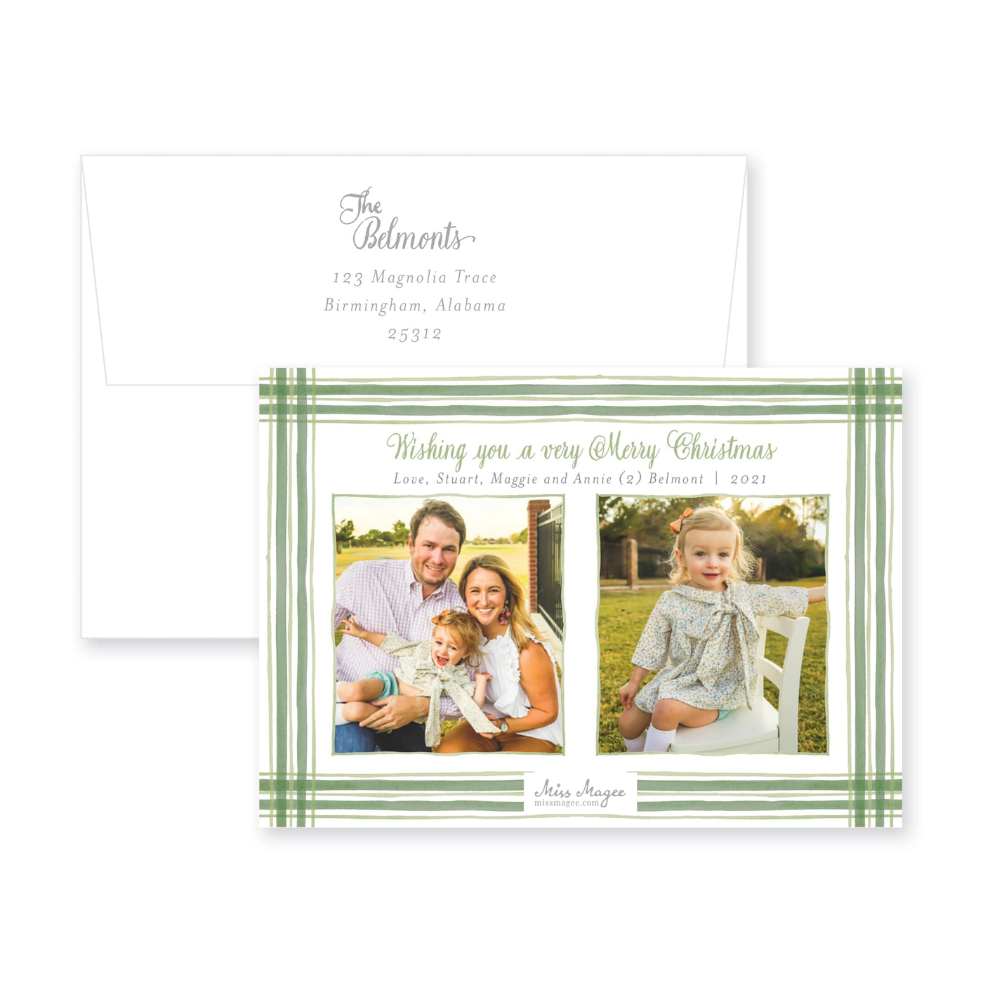 Watercolor Plaid Full Horizontal Frame Christmas Card