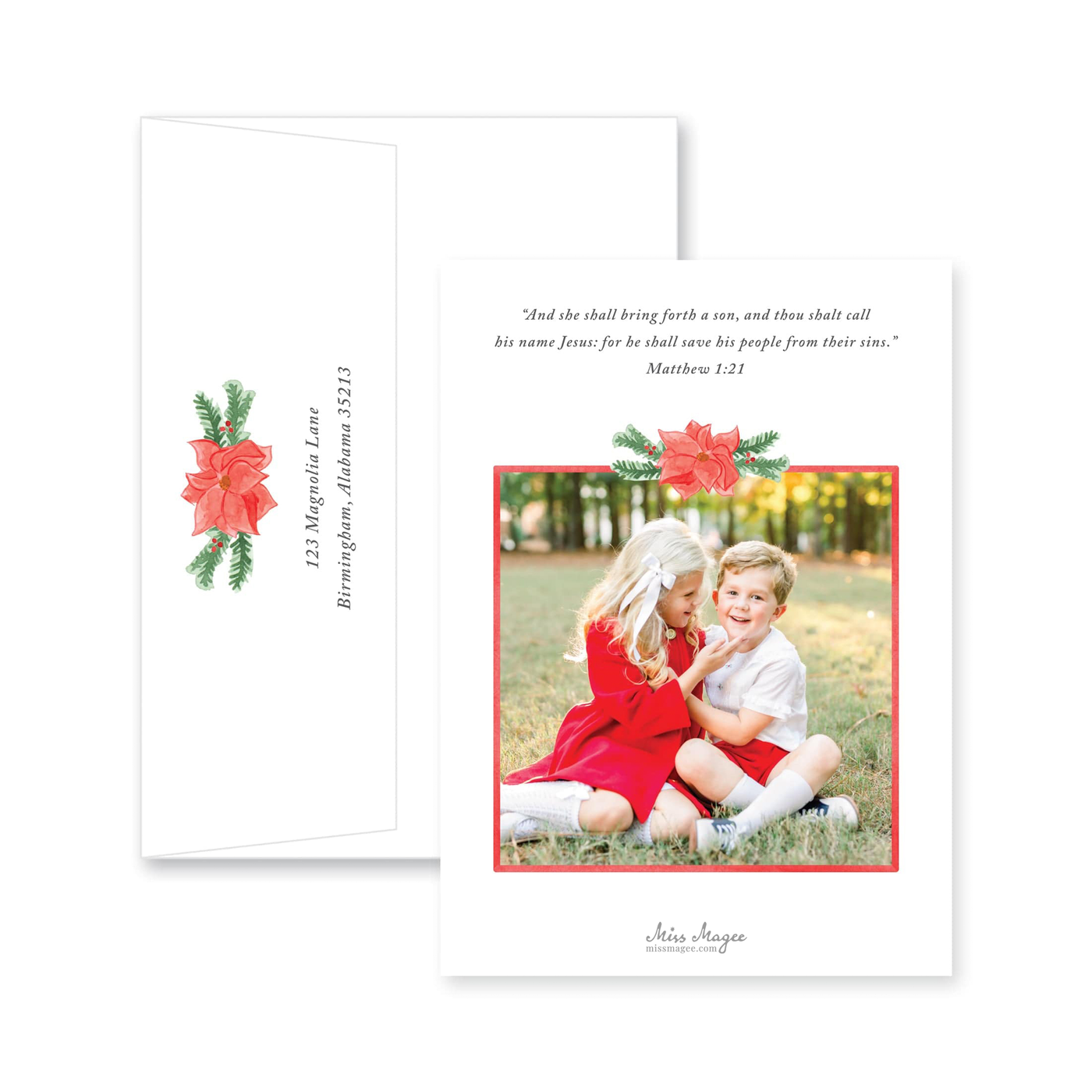 Poinsettia Frame Vertical Christmas Card