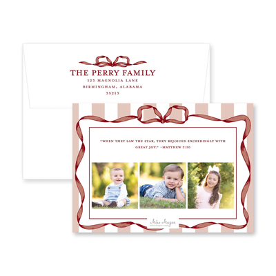 Classic Ribbon Stripes Horizontal Christmas Card