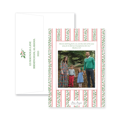 Holly Vine Wreath Vertical Christmas Card