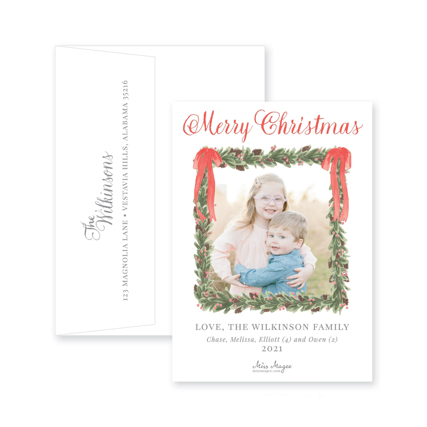 Pinecone Wreath Full Photo Vertical Christmas Card