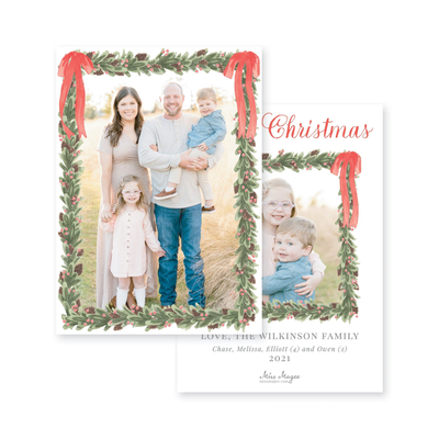 Pinecone Wreath Full Photo Vertical Christmas Card