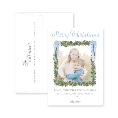Pinecone Wreath Full Photo Vertical Christmas Card