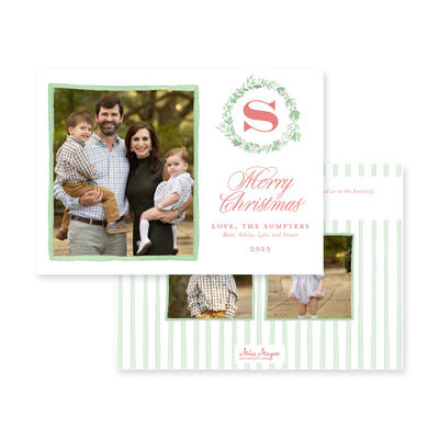 Holly Wreath Horizontal Christmas Card