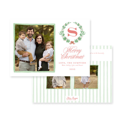 Holly Wreath Horizontal Christmas Card