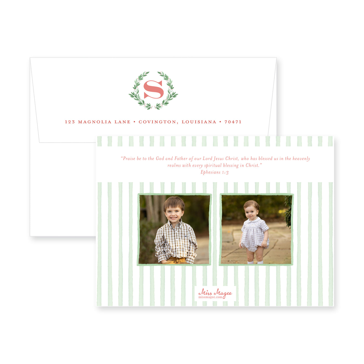 Holly Wreath Horizontal Christmas Card