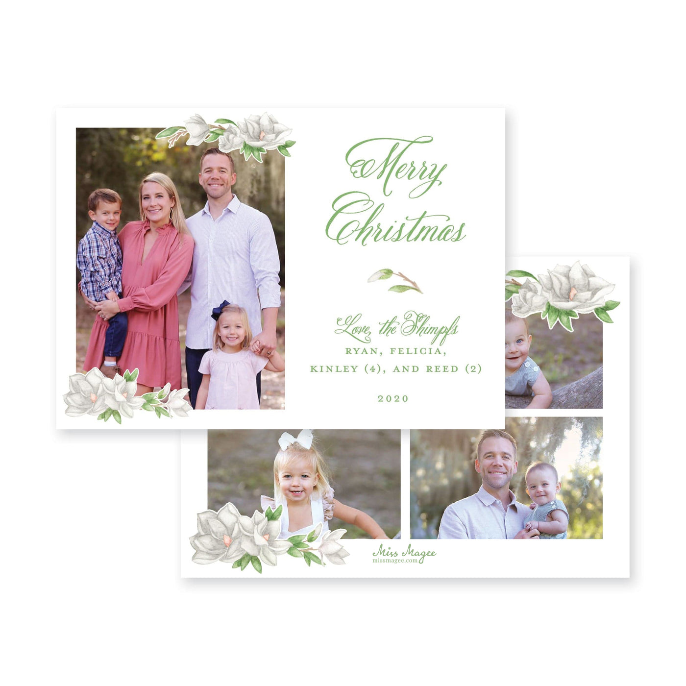 Magnolia Watercolor Horizontal Christmas Card
