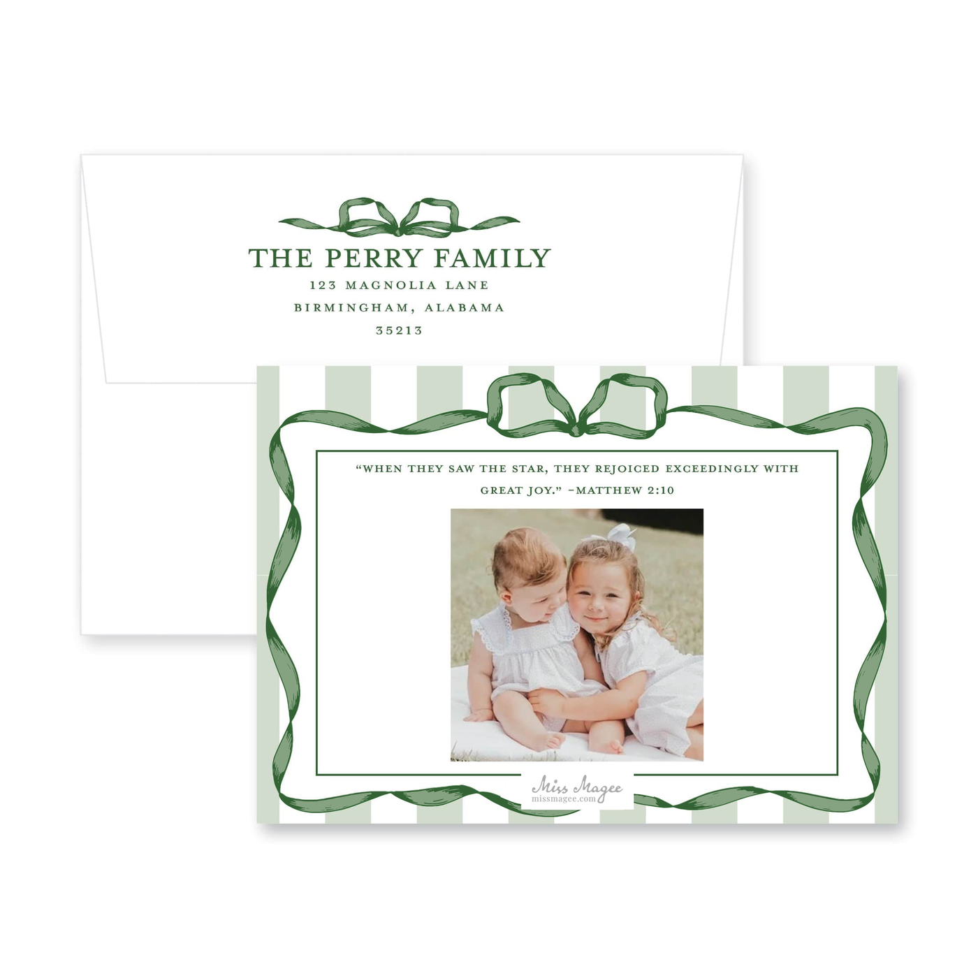Classic Ribbon Stripes Horizontal Christmas Card